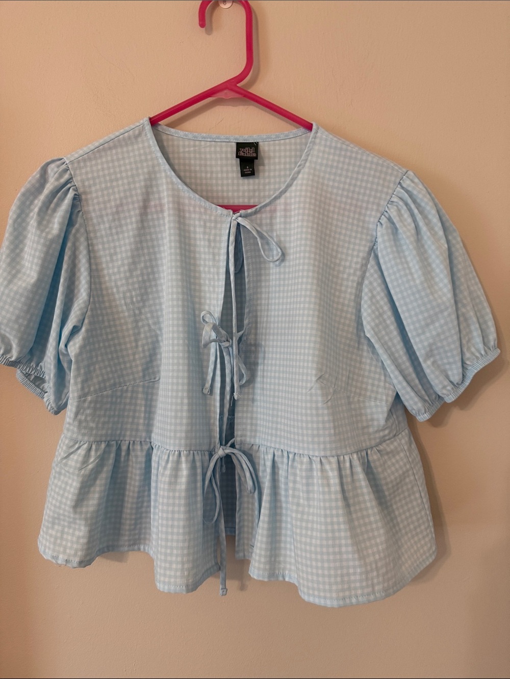 wild fable Light Blue Gingham Tie-Front Peplum Blouse